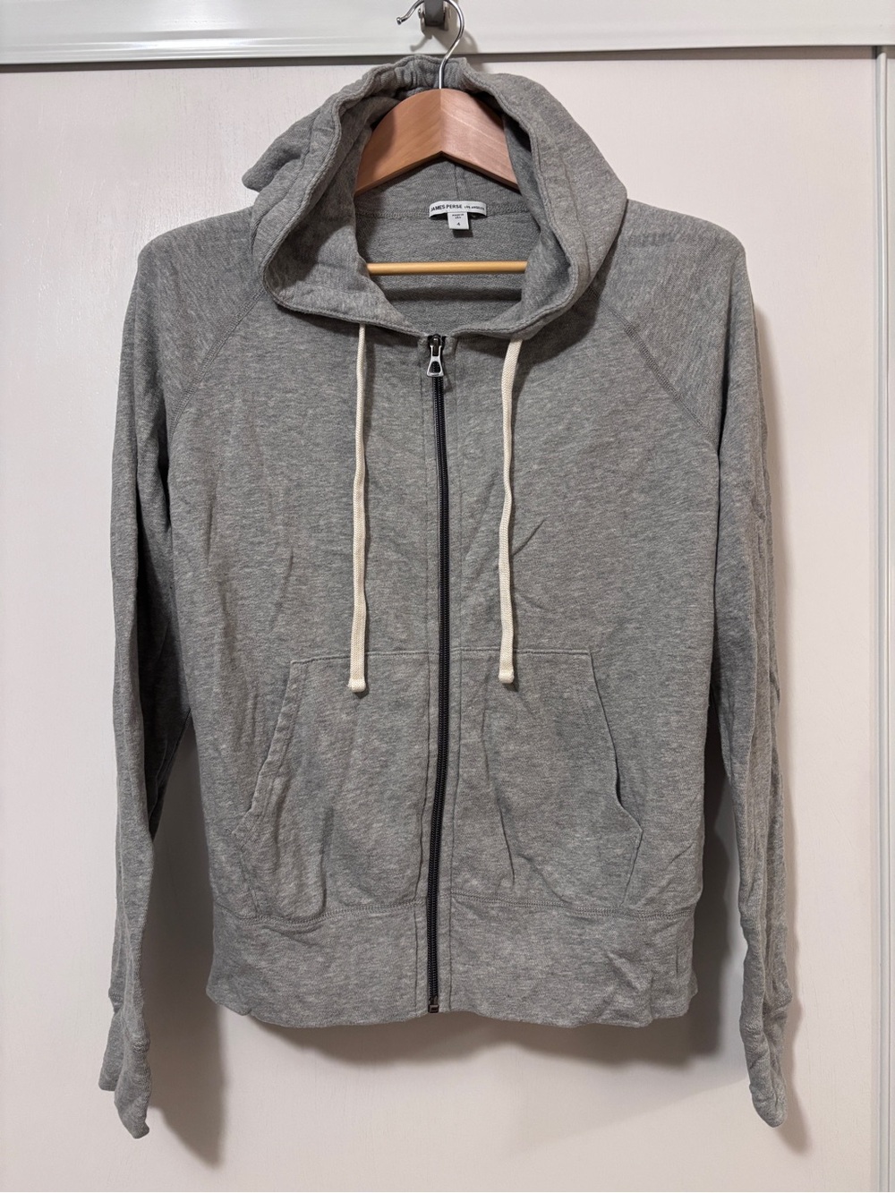 James Perse Vintage French Terry Zip Up Hoodie Size 4 Heather Grey Relaxed Fit - Picture 2 of 10